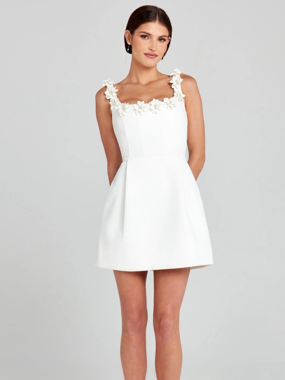 NADINE MERABI Cindy White Flower Mini Dress